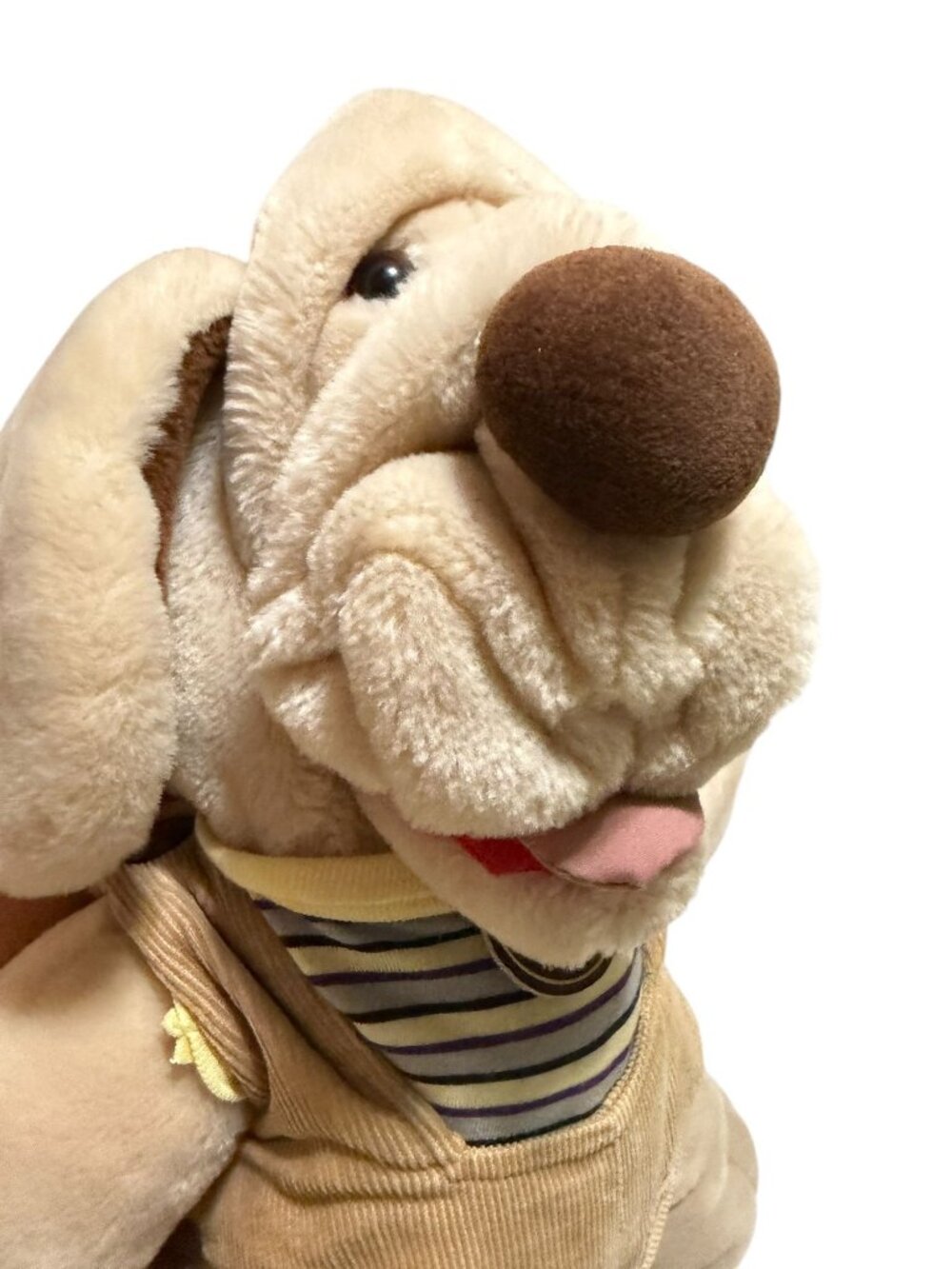 Wrinkles Plush Puppet Dogs Pair Overalls 80s Tan Brown Pretend Play - Picture 4 of 16